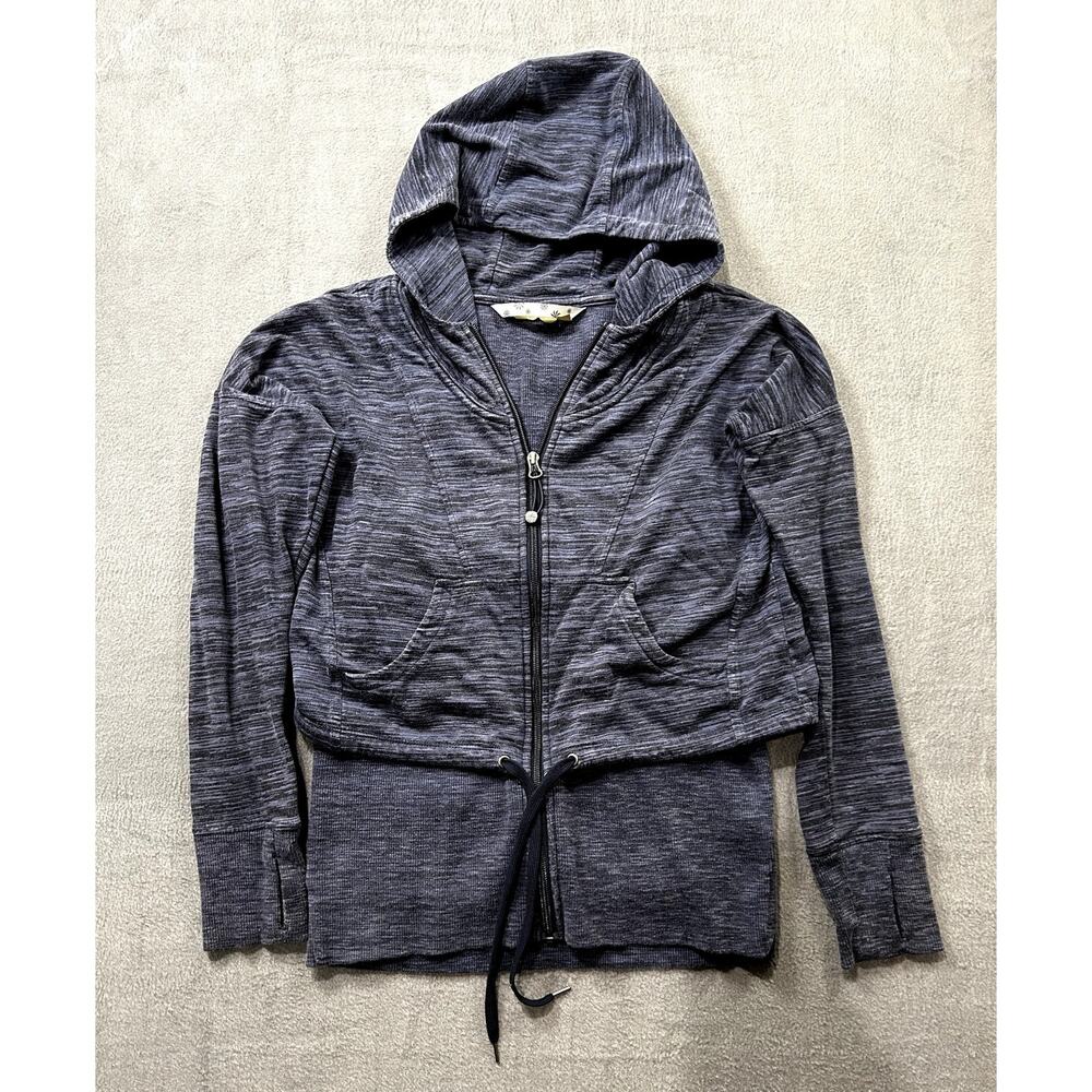 Athleta Hoodie Women Gray Marled Zip Up Cropped Drawstring Activewear Size Small